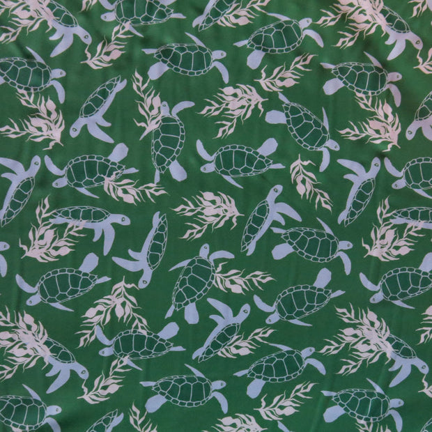 Turtles on Green Nylon Spandex Swimsuit Fabric - 27" Remnant
