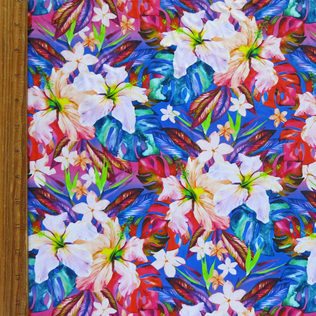 Vivid Hibiscus Recycled Nylon Spandex Swimsuit Fabric