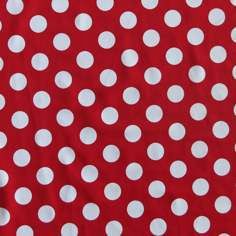 White Dime Sized Polka Dots on Red Nylon Spandex Swimsuit Fabric