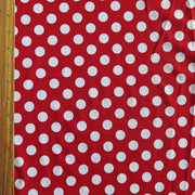 White Dime Sized Polka Dots on Red Nylon Spandex Swimsuit Fabric