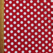 White Dime Sized Polka Dots on Red Nylon Spandex Swimsuit Fabric