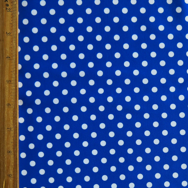 White Eraser Polka Dots on Cobalt Blue Nylon Spandex Swimsuit Fabric