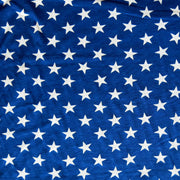 White Patriotic Stars on Royal Cotton Knit Fabric