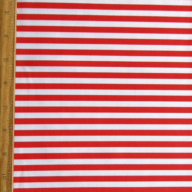 Ladybug and White 1/4" Stripe Nylon Spandex Swimsuit Fabric