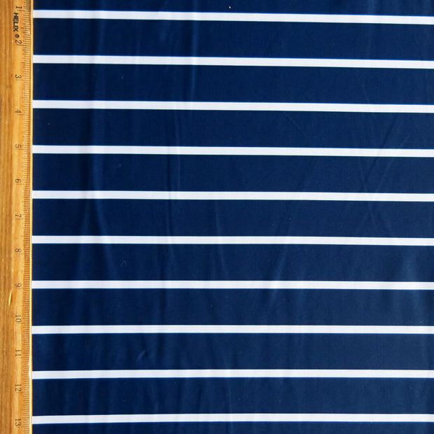 Navy 1" and White 3/8" Stripe Nylon Spandex Swimsuit Fabric