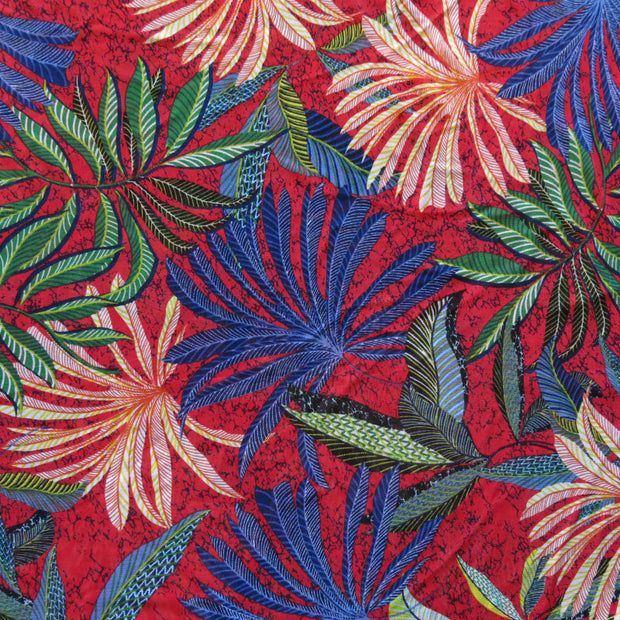 Wild Foliage on Red Mesh Fabric