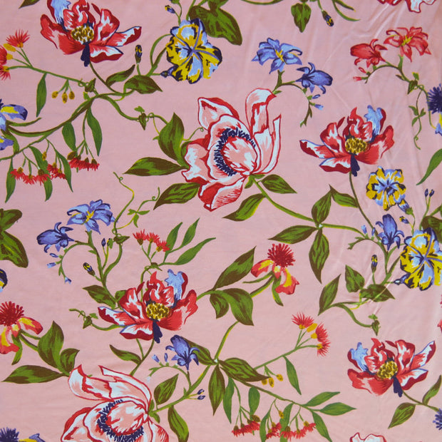 Wildflowers on Peach Nylon Spandex Swimsuit Fabric - 31" Remnant