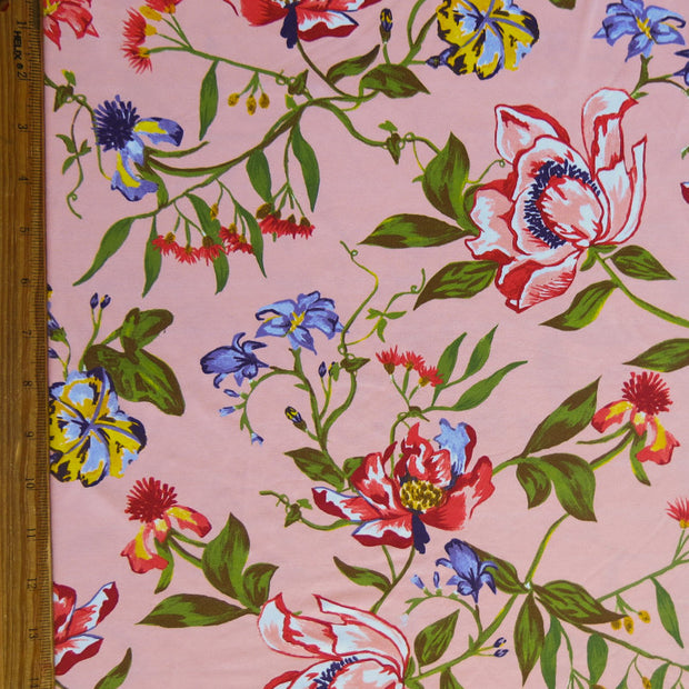 Wildflowers on Peach Nylon Spandex Swimsuit Fabric - 31" Remnant