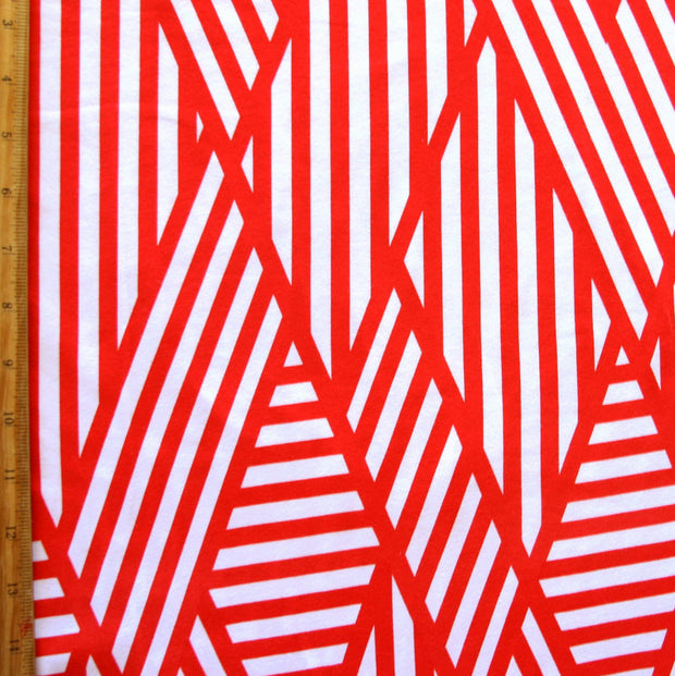Abstract Block Stripe Cotton Lycra Knit Fabric, Red Colorway