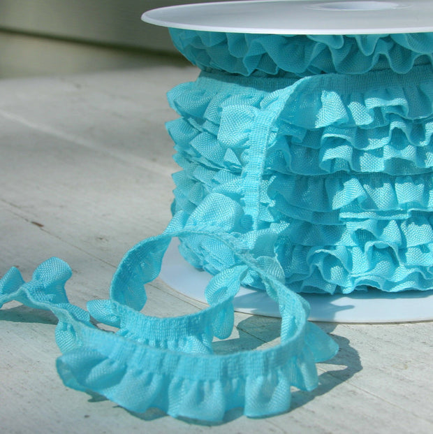 Aqua Cotton Ruffle Stretch Trim