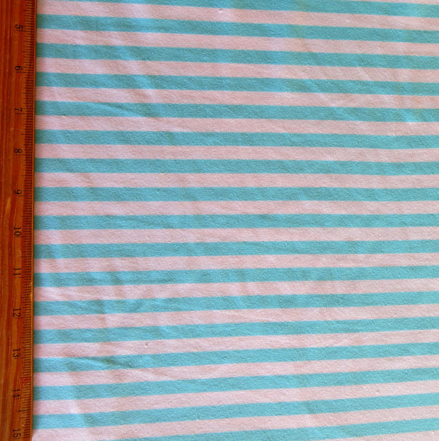 Aqua and White 3/8" wide Stripe Cotton Lycra Knit Fabric