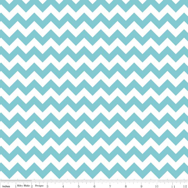 Small Chevron Aqua and White Cotton Lycra Knit Fabric by Riley Blake