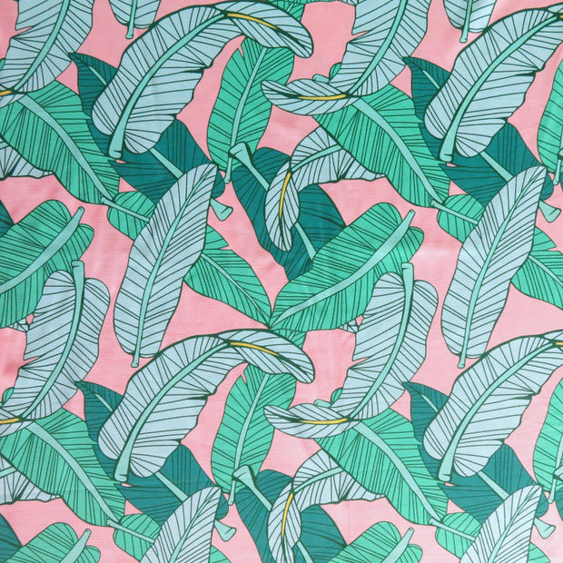 Banana Leaves on Light Peach Nylon Spandex Swimsuit Fabric