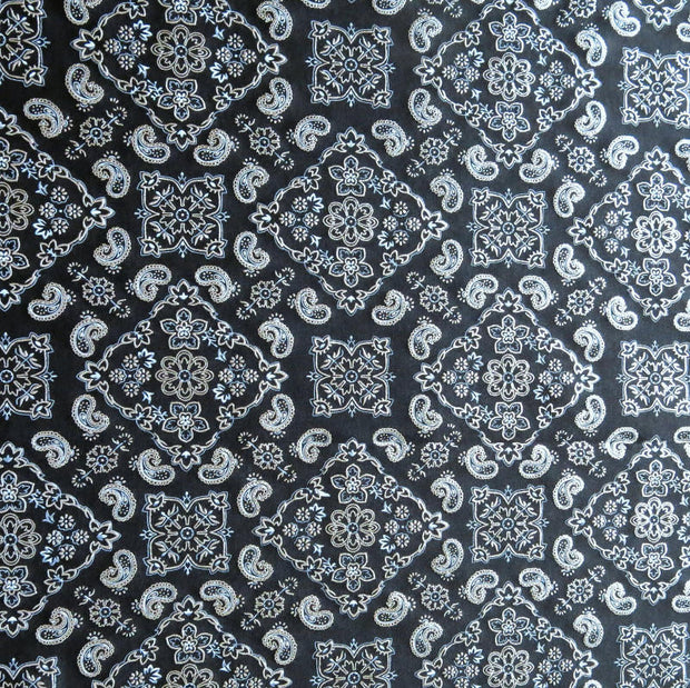 Bandana Foil on Black Nylon Spandex Swimsuit Fabric - 22" Remnant