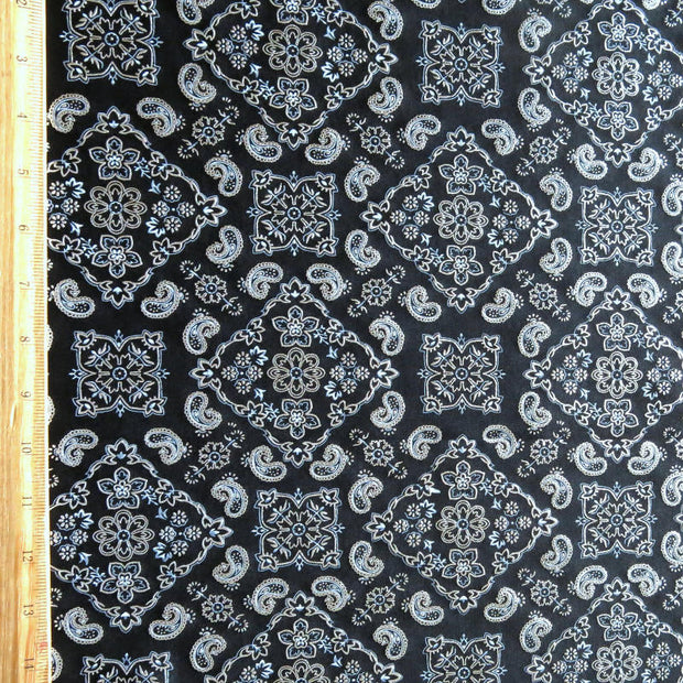 Bandana Foil on Black Nylon Spandex Swimsuit Fabric - 22" Remnant