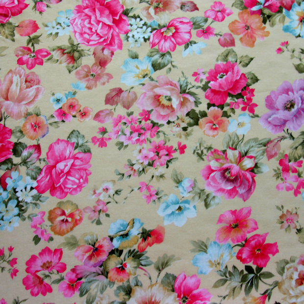 Beautiful Vintage Rose Print on Yellow Nylon Lycra Swimsuit Fabric