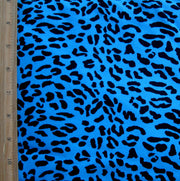 Black Leopard on Turquoise Blue Cotton Lycra Knit Fabric