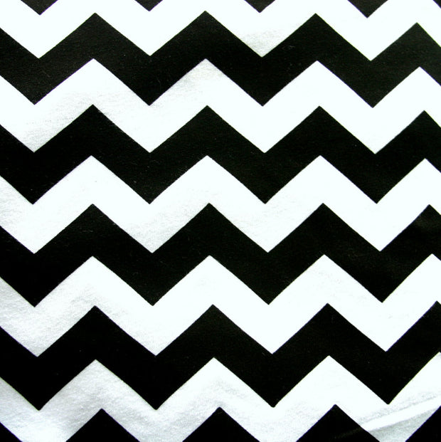 Black Chevrons on White Jersey Knit Fabric - 34" Remnant