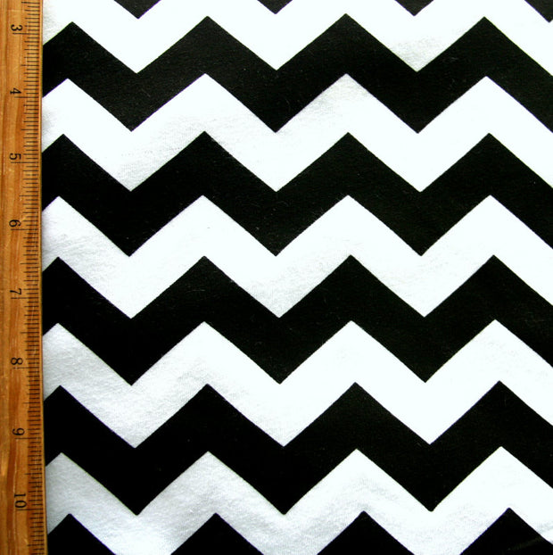 Black Chevrons on White Jersey Knit Fabric - 34" Remnant