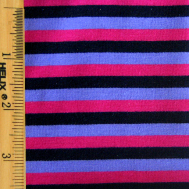 Black, Fuschia, Purple Stripes Cotton Lycra Knit Fabric - 34" Remnant Piece