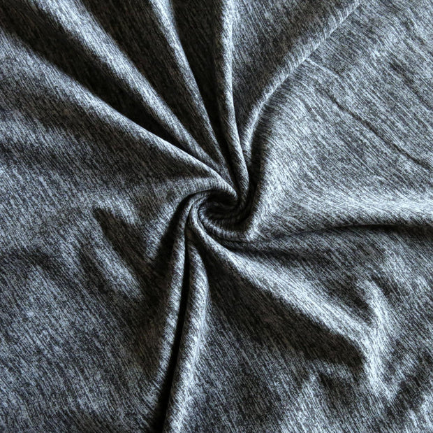 Black Heathered Marl Poly Lycra Jersey Knit Fabric