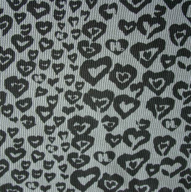 Black HJ Hearts on Dark Grey Cotton Thermal Knit Fabric