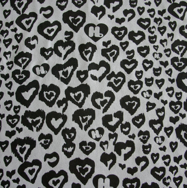 Black HJ Hearts on Light Grey Cotton Fleece Fabric