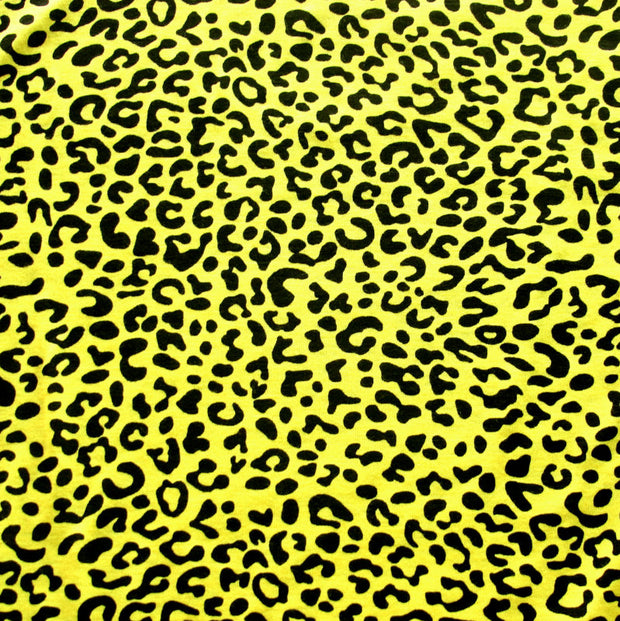 Black Leopard Print on Yellow Knit Fabric