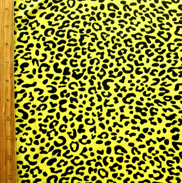 Black Leopard Print on Yellow Knit Fabric