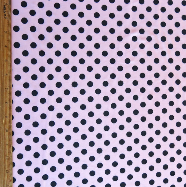 Black Polka Dots on Ballet Pink Nylon Spandex Swimsuit Fabric