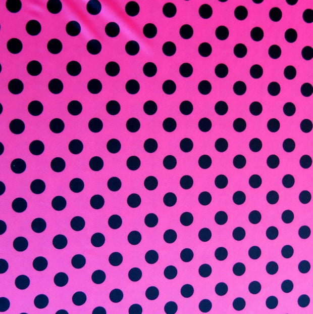 Black Polka Dots on Hot Pink Nylon Spandex Swimsuit Fabric