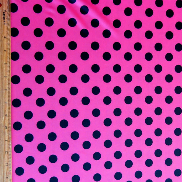 Black Polka Dots on Hot Pink Nylon Spandex Swimsuit Fabric