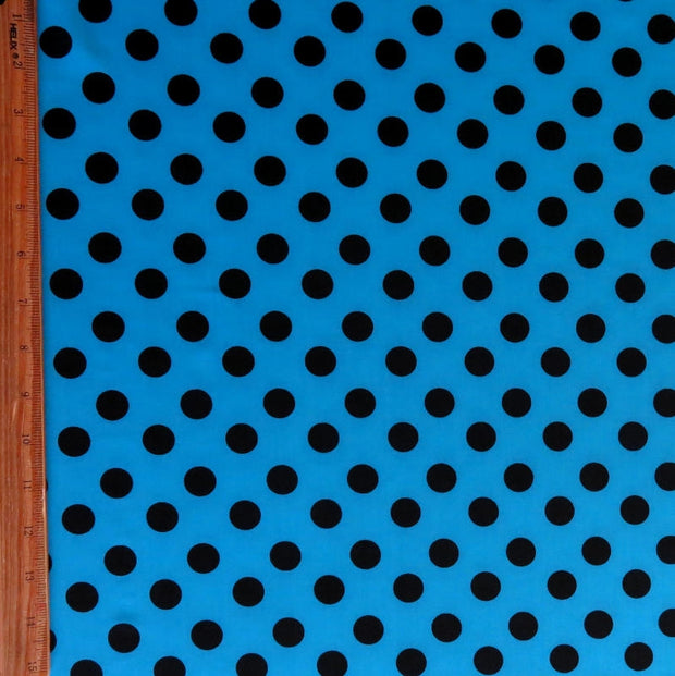 Black Polka Dots on Turquoise Blue Nylon Spandex Swimsuit Fabric