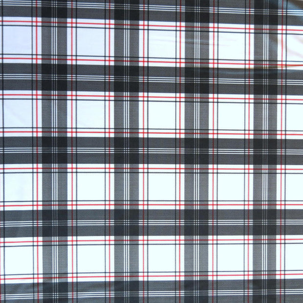 Black and Red Plaid on White Nylon Spandex Swimsuit Fabric