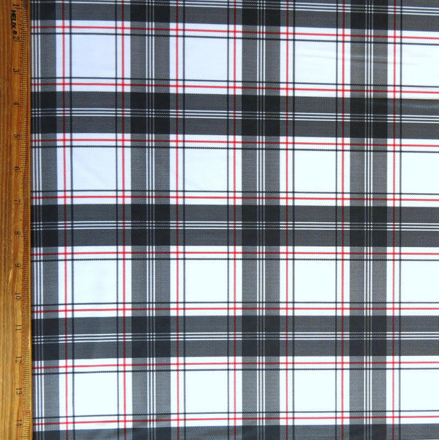 Black and Red Plaid on White Nylon Spandex Swimsuit Fabric
