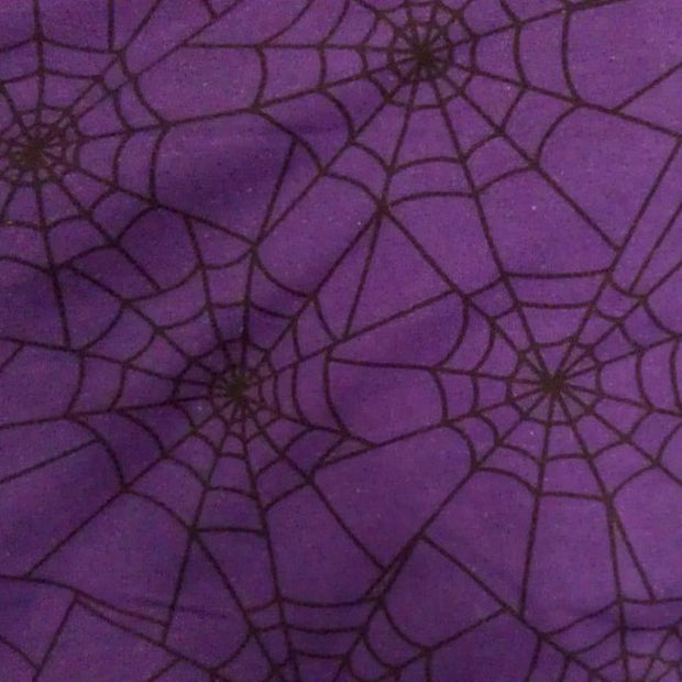Spiderwebs on Purple Cotton Lycra Knit Fabric - 22" Remnant Piece