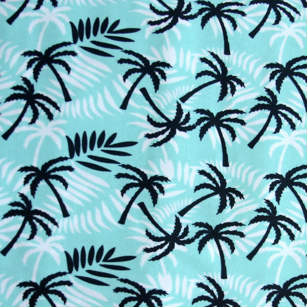 Small Black and White Palm Trees on Mint Nylon Lycra Swimsuit Fabric - 18" Remnant