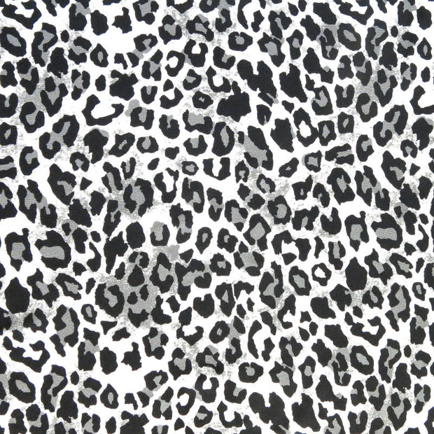 Black/Grey Leopard Print on White Nylon Spandex Swimsuit Fabric