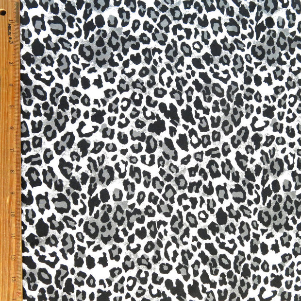 Black/Grey Leopard Print on White Nylon Spandex Swimsuit Fabric