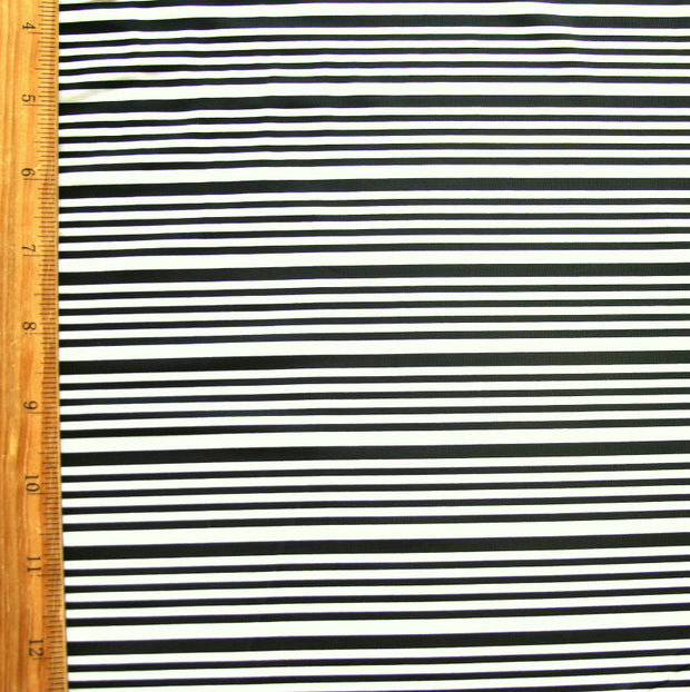 Black Narrow Stripes on White Nylon Lycra Swimsuit Fabric
