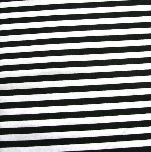 Black and White 3/8 inch wide Stripe Cotton Lycra Knit Fabric - 25" Remnant