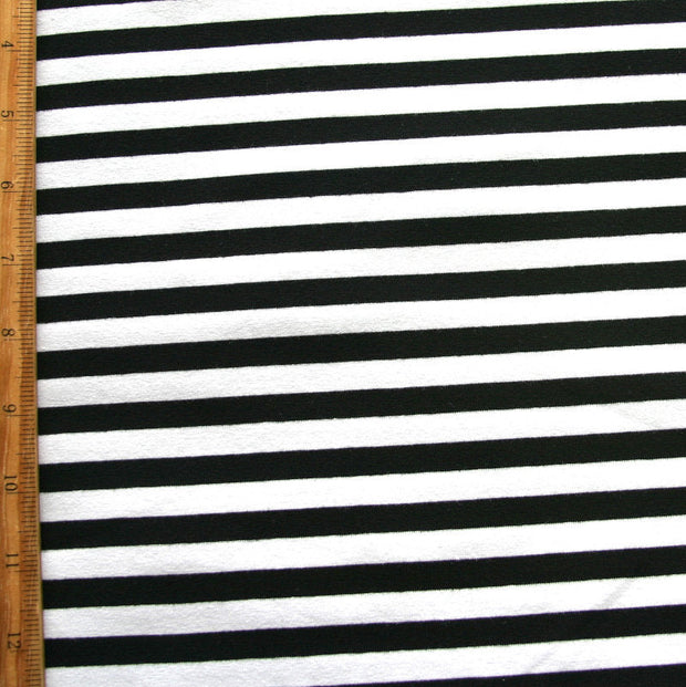 Black and White 3/8 inch wide Stripe Cotton Lycra Knit Fabric - 25" Remnant
