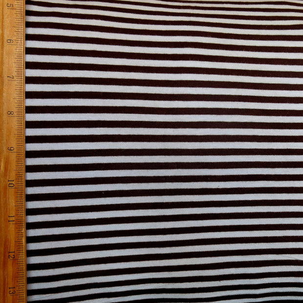 Brown and Blue 3/16" wide Stripe Cotton Lycra Knit Fabric