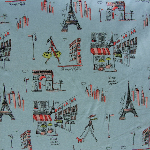 Blue Cafe du Paris Cotton Lycra Knit Fabric