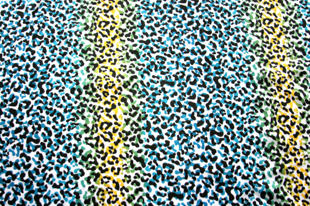 Blue, Green, and Yellow Vertical Leopard Stripe Knit Fabric