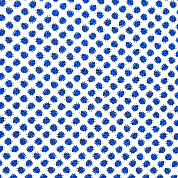 Blue Ladybugs on White Nylon Spandex Swimsuit Fabric