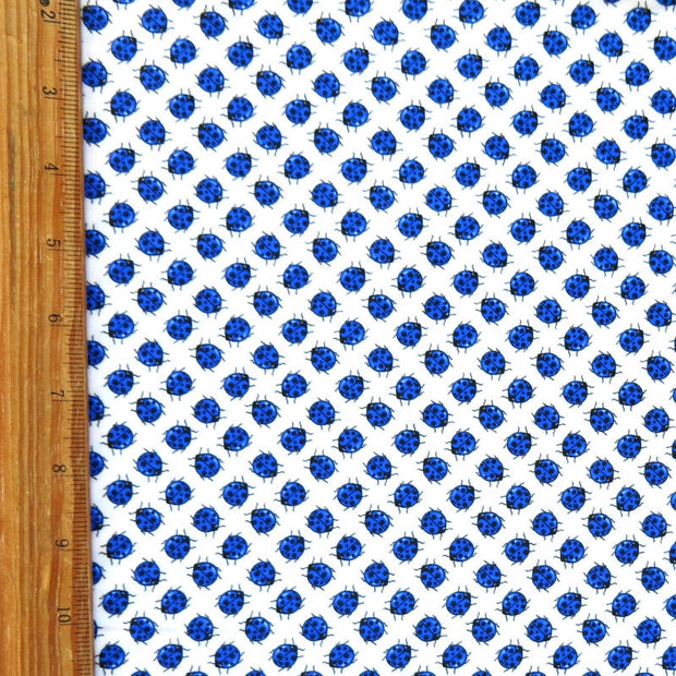Blue Ladybugs on White Nylon Spandex Swimsuit Fabric