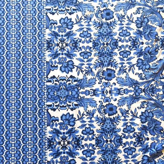 Blue Paisley Border Print Nylon Spandex Swimsuit Fabric