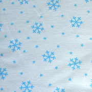 Blue Snowflakes on White Cotton Knit Fabric
