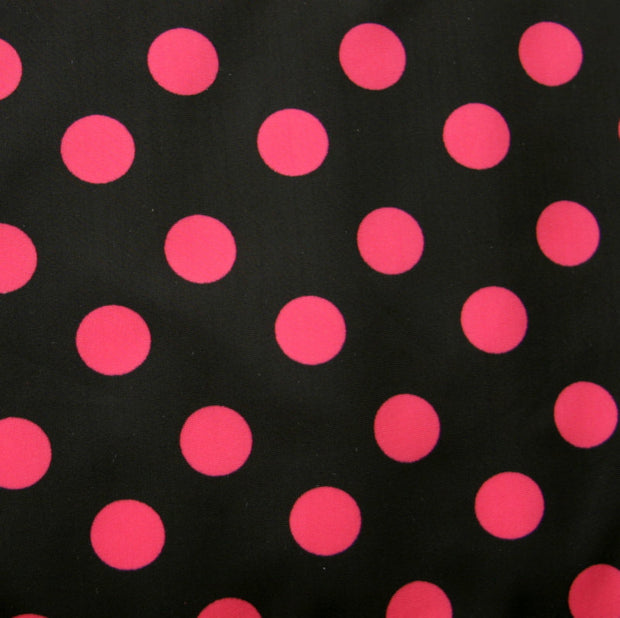Bright Pink Polka Dots on Black Swimsuit Fabric